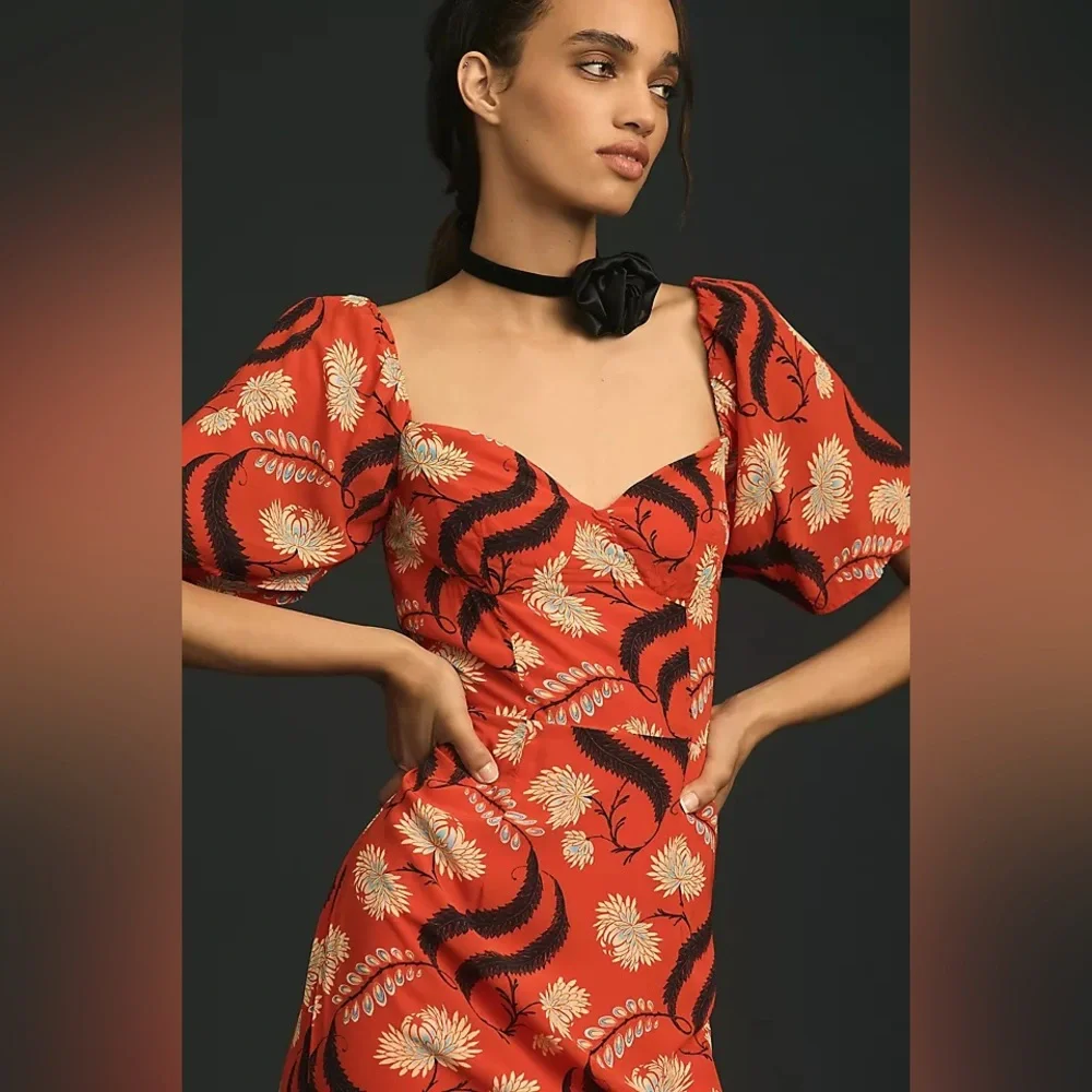 RHODE NWT Ramona Floral Maxi Dress in Bright Red Kiku, Size 6, Breki - Picture 3 of 10